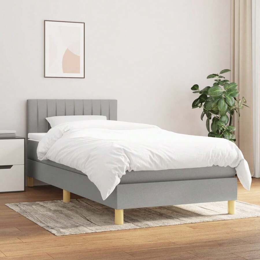 vidaXL Boxspringbett Mit Matratze, Hellgrau, 100x200 Cm, Stoff - Grey - View 1