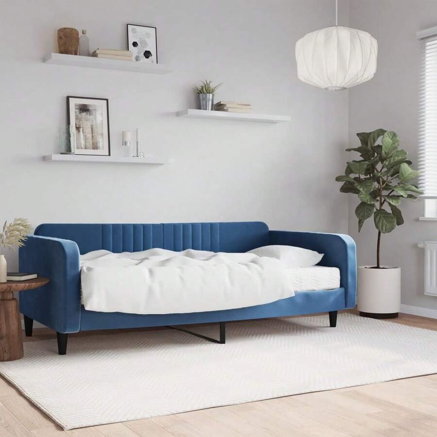 vidaXL Tagesbett Mit Matratze, Blau, 100x200 Cm, Samt - Blau - Übersicht 1