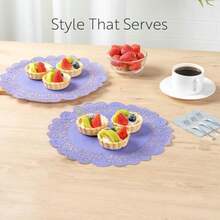 Pastry Tek - Tapetes de encaje de 12 x 12 pulgadas, 100 manteles individuales decorativos, redondos, desechables, color azul marino, para decoración de mesa de cumpleaños o bodas(Azul 10 cm) - Multicolor - Ver 7