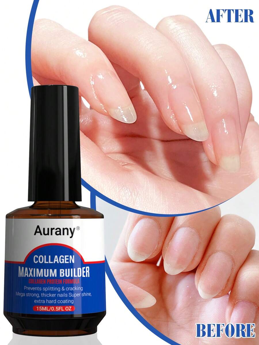 AURANY 胶原蛋白强效强化指甲护理油，适用于受损角质层、指甲和干燥指甲，有助于防止指甲开裂和断裂，强韧指甲，软化并滋养指甲周围的皮肤，深层保湿并形成超强防护层 - 15毫升/0.5液盎司