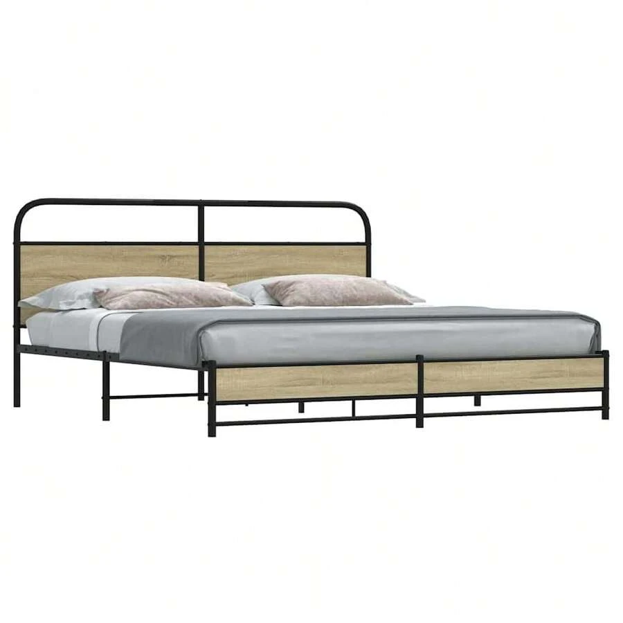 vidaXL Metallbett Ohne Matratze, Sonoma-Eiche, 180x200 Cm - Castano - Visualizzare 1