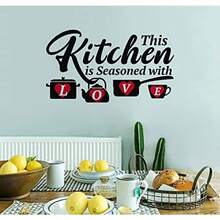New Pegatinas de pared de cocina citas de amor de familia decoración de Hart rojo con texto en inglés "This Kitchen is Seasoned with Love for Kitchen Wall Stickers para comedor cocina decoración de cocina papel pintado para restaurante y cafetería" - Rojo - Ver 3