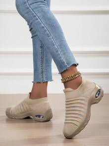 Giày thể thao nữ thường ngày, thoáng khí chống trượt, giày lười thoải mái thời trang cho khiêu vũ vuông, khiêu vũ, giày lắc, giày thể thao đế xuồng thoáng khí đa năng - Màu Khaki - Xem 2