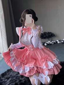 1pc Cute Lolita Maid Costume Set, Anime Cosplay Outfit Includes Dress + Apron, Suitable For Parties, Performances, Balls, And Stage Wear - 彩色 - 查看 2