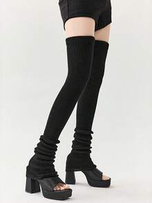 1pc Solid Color Knitted Leg Warmers, Comfortable, Skin-Friendly, High Elasticity & Warm, Fashion Versatile Suitable For Autumn/Winter Daily Wear, Fashionable Item, Couple Gift, Prop - Multicolor - View 13
