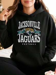 Women Hoodie Jacksonville Football Jaguar Logo Print Sweatshirt Top Casual Wear Comfortable Fabric Perfect As A Gift - màu đen - Xem 7