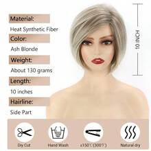 DLayered Short Blonde Bob Wigs For White Women Chin Length Ash Blonde Side Part Pixie Bob Wig Straight Hair Synthetic Natural Looking Daily Party Wig Inverted Bob Wig - ASHBLONDE - View 4