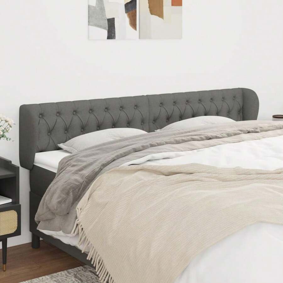 vidaXL Kopfteil mit Ohren dunkelgrau 203x23x78/88 cm Stoff - Grigio - Visualizzare 1