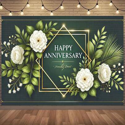 1 PC Elegant Green And Gold Anniversary Banner, A Versatile Party Decoration Suitable For Weddings, Birthdays, Anniversaries, Room And Outdoor Celebrations. Available In Multiple Sizes. This Multi-Functional Party Backdrop Is Suitable For Both Men And Women, Indoor And Outdoor Decoration, Photography Studios, Garden Decorations, Party Decorations, And Phone Booths.