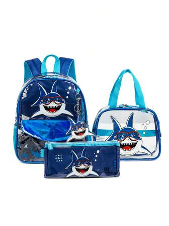 3 delar Modernt set med genomskinlig PVC-ryggsäck för barn, matlåda och pennfodral, livfulla färger som älskas av både pojkar och flickor, lämplig för fritidsaktiviteter, ingen säkerhetskontroll krävs, bästa presenten till skolstarten