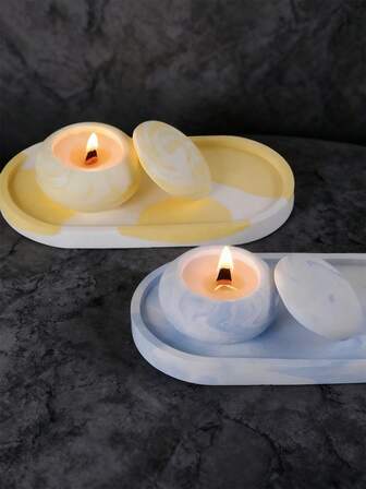 2pcs/Set DIY Round Candle Holder Silicone Mold, Oval Base Coaster Storage Tray Set, Resin Casting Mold, Plaster Mold, Home Decor