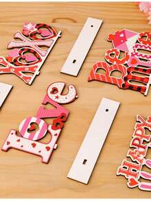 3 piezas Conjunto de adornos de mesa de madera para el Día de San Valentín - Diseños con patrones lindos en rojo brillante y rosa suave (Sé mío/XOXO/AMOR/Feliz Día de San Valentín), acentos decorativos ligeros y duraderos, perfectos para decoración de habitación/fiesta y ambiente romántico del Día de San Valentín - Multicolor - Ver 4