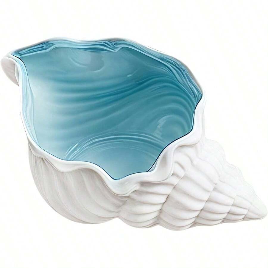 Conch Shape Jewelry Dish Ceramic Holder Ring Trinket Tray, Ocean - Themed Decorative Trinket Dish, Suitable Mother Friend Sister, Gifts Women, Home Decor Trinket DishSea Blue - 海藍 - 海螺 - 查看 1
