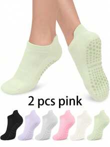 6 双女士彩色瑜伽袜，带抓地力和脚踝袖口，透气短款瑜伽/舞蹈袜，适合运动、芭蕾、瑜伽，2/6/10/12/20/30 双装可选 - 彩色 - 查看 6