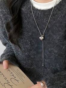 1pc Minimalist Style Silver Heart, Star, Square Pendant Necklace, Versatile Accessory Suitable For Men And Women, 2025 New Arrival