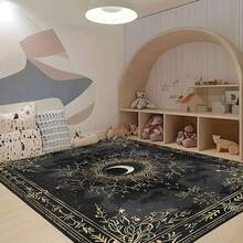 1Pc Large Mystical Moon & Golden Crescent Floral Area Rugs, Celestial Black With Golden Accents,Non-Slip Backing, Lightweight, Durable Polyester, Machine Washable, Easy To Clean, Soft Felt Back, Rug For Living Room, Bedroom Or Office, Sofa, Coffee Table, Kitchen, Bathroom, Balcony, Entrance Carpet, Apartment, Dormitory, Porch, Patio, Farmhouse Decor, Halloween, Fall Decor, Dark Academia Style, Indoor Use, Rugs For Living Room, Low Pile Carpet - 樣式 1 - 查看 4