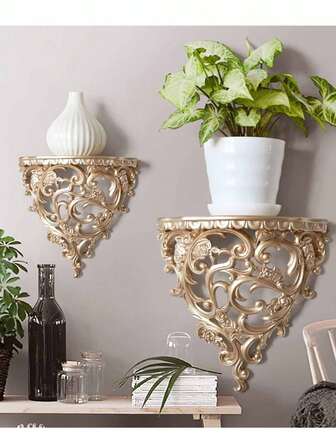 Dekorativ dörröverstycke i viktoriansk stil, väggmonterad flytande displayhylla, vintage ihålig snidad konstdekorativ ställning, barockstil dekorativ ställning - lämplig för vägg- och trädgårdsdekor, inomhusväggförvaringshylla, växthylla