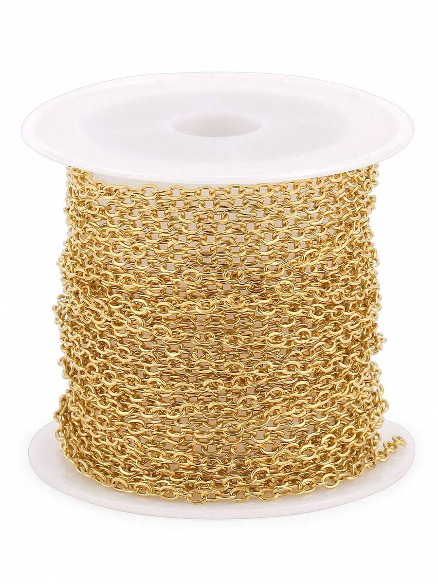 16.4ft 2mm 304 Stainless Steel Chains Flat Cable Link Chain Bulk For Jewelry Making DIY Craft - Gold - View 1