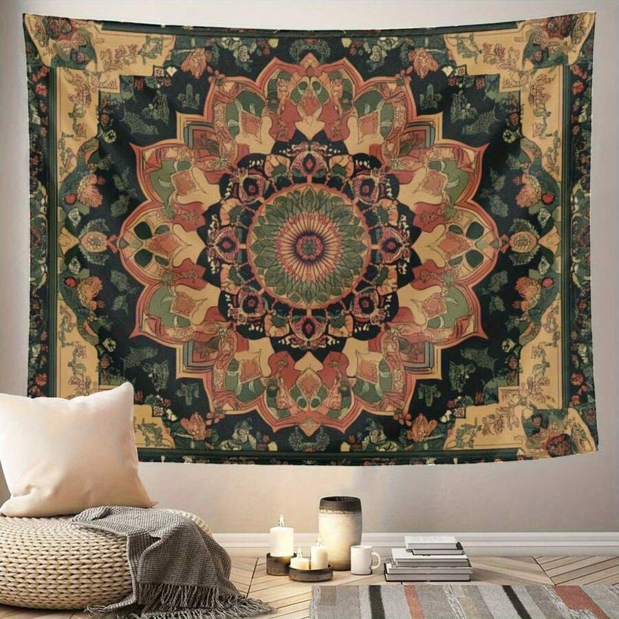 Vintage Boho Mandala Floral Wall Tapestry Wall Hanging Decor Boho Home Decoration For Bedroom Living Room - 彩色 - 查看 1