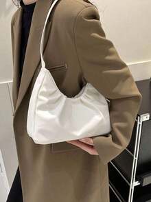 Elegant Fashion Shoulder Bag, New Spring/Autumn Solid Color Pleated Fresh Handbag With Underarm Feel - 白色 - 查看 4