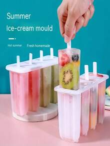 1pc 4-Cavity Popsicle Mold With Lid, Cute Ice Pop Mold For DIY Homemade Ice Cream, Popsicle, And Ice Lolly - Multicolor - View 5