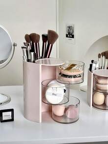 2/3 Organizador de maquillaje giratorio de varios niveles, caja de almacenamiento a prueba de polvo de plástico para cosméticos, joyas, brochas de maquillaje, organizador de escritorio, caja de almacenamiento multiusos compacta, conveniente para tocador, baño, oficina, ideal para regalos de Navidad, Día de San Valentín, cumpleaños, regreso a clases - Multicolor - Ver 3