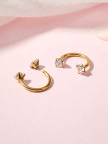 AVYRING 2 件不锈钢锆石马蹄形穿孔鼻耳肚脐环女式耳骨耳钉耳环耳甲穿孔饰品 - 彩色 - 查看 8