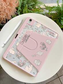 1pc Cute Cartoon Rabbit Double-Sided Printed Rotating Tablet Case Compatible With Ipad 10/9/11 (2025 Model), Clear Acrylic Back Cover, Anti-Drop & Wear-Resistant, Auto Wake/Sleep, Multi-Angle Stand, Pen Slot, Essential For Office & Study, Non-Magnetic Protective Case - Multicolor - View 7