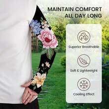 Gardening Sleeves Farm Sun Protection Arm Cooling Sleeves Thorn Proof Garden For Women Men With Thumb Hole,BlackFlower - 蒙特內哥羅 - 查看 3