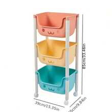 Multi Layer Storage Rack, Storage Vehicle, Non Electric, Wheeled Mobile Storage Rack, Room Deocr, Suitable For Living Room, Bedroom, Dormitory Book Storage Shelves, Bedside Carts, Book Carts, Roller Carts, Baby Stroller Storage Boxes, Kitchen Storage Boxes, Diaper Carts, Bathroom Storage Boxes, Christmas Gifts - 3 lớp màu macaron - Xem 4