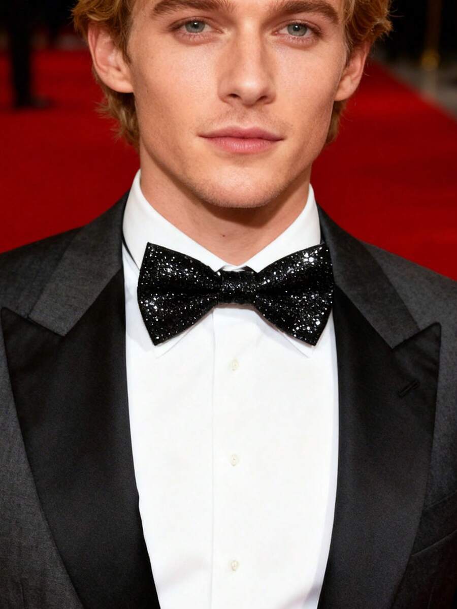 1pc Men's Groomsman Sparkling Bow Tie, Elegant For Wedding, Christmas Party, Nightclub - Black - View 1