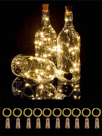 3/7/10 Pcs Wine Bottle Lights With Cork 20 LED Waterproof Battery Operated Cork Lights, For Jar Party Wedding Christmas Festival Bar Decoration, Mini Fairy Lights Suitable For DIY, White/Warm/Color