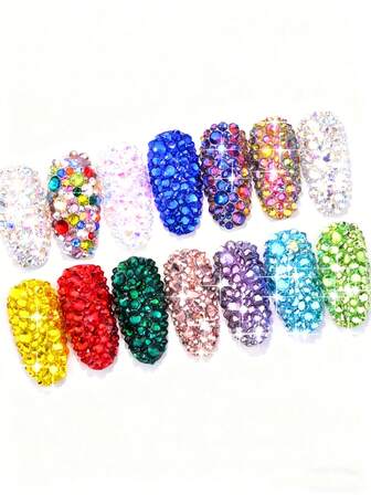 12格混合水钻套装，DIY美甲/手机壳/发饰装饰，带镊子+点钻笔，闪光钻尺寸，情人节完美礼物！