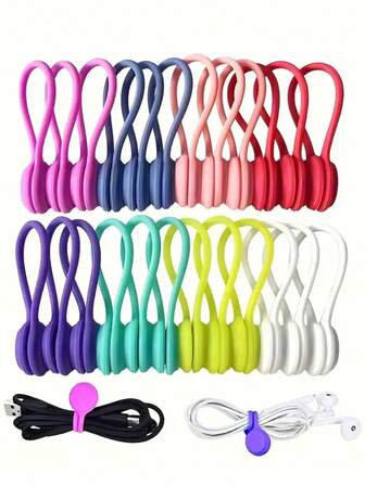 Set med 3/5 färgglada magnetiska kabelband med starka magnetiska spetsar - Kraftig kabelorganisatör för USB-kablar, hörlurar, nyckelringar, skrivbord och resor - Organiserar snyggt laddare, öronsnäckor, nycklar - Perfekt present till teknikanvändare (Halloween, jul, födelsedagar) - Organisationsband, nyckelringshållare, roliga designer, hållbara elastiska remmar, förpackning i blandade färger