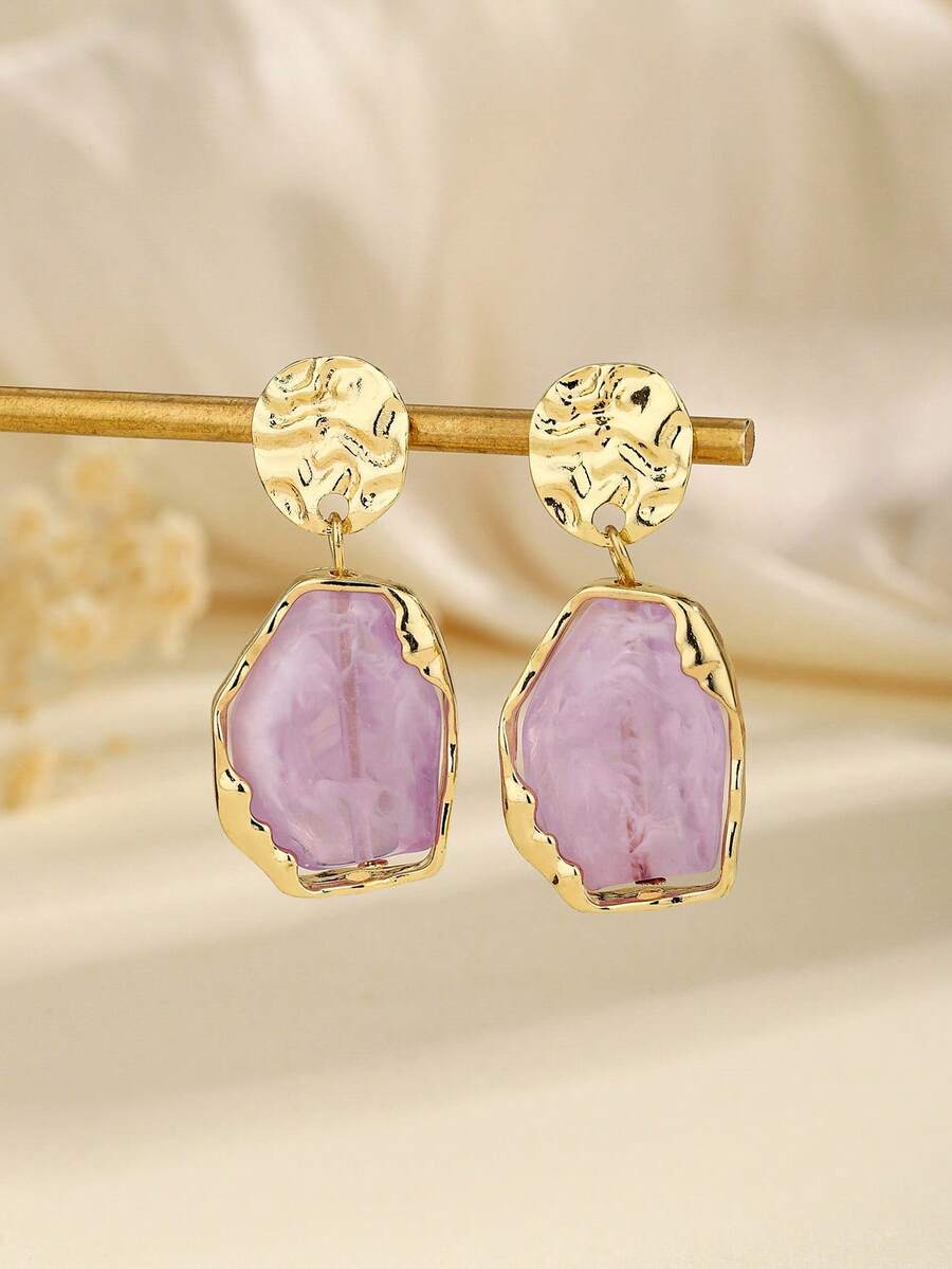 1 Pair Bohemian High-End Subtle Minimalist Resin Classic Versatile Earrings - Mauve Purple - View 1