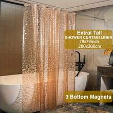 1pc Mildew Resistant Shower Curtain, Available Sizes: 180 X 200cm, 120 X 200cm, 200 X 200cm, 154 X 200cm, 90 X 200cm, Brown Color, Comes With 12 Hooks, Magnetic Bottom, Waterproof, Suitable For Shower Enclosure And Bathtub - Brown - View 6
