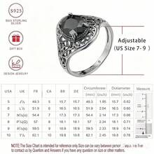 خاتم حجر كريم أسود محفور بطراز بوهيمي قديم، مجوهرات فضية متآكلة، تصميم فريد مخصص