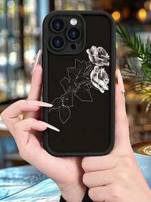 Funda de Teléfono Rosa Negra de Lujo Ligero, Elegante y Atractiva, Mate Negra, Compatible con 16PROMAX, 16PRO, 15PROMAX, 15PRO y Todos los Modelos, Esencial para Viajes Diarios - Negro - Ver 4