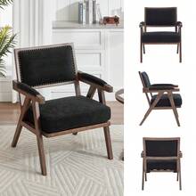Sillón vintage de diseño años 50, con estructura de madera, reposabrazos y asiento tapizado. Estilo retro ideal para salón, dormitorio u oficina. - Negro - Ver 6