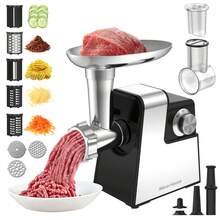 Mera House Picadora de Carne Eléctrica 2 en 1 (3000W) + Rallador de Queso | Moledora Multifuncional para Carne, Verduras y Frutas | Incluye 3 Cuchillas, Juego para Salchichas | ¡Gran Ayudante de Cocina!triturador de alimentos - Tipo de Enchufe A USA (110-127V) - Ver 12