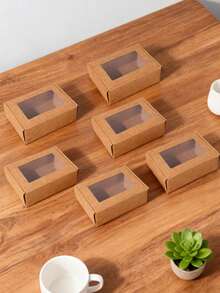 12/6pcs Soap Boxes For Homemade Packaging, Small Kraft Paper Snack Boxes With Window Display, For Candy, Bread, Soap Making, 3.7 X 2.6 X 1.4 Inches (Brown)