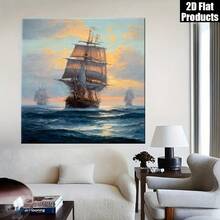 Pintura al óleo de velero náutico - Pintura decorativa con tema oceánico seleccionado, enmarcada con lienzo circundante, presentando un estilo náutico clásico de velero, adecuada para dormitorio, oficina y otros espacios - Pintura decorativa de paisaje marino vintage - transparente - Ver 7