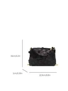 1个亮片单肩包，时尚斜挎包，女士晚宴手拿包，适合派对和日常使用 - 黑色 - 查看 5