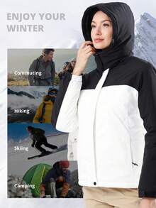 CAMEL CROWN Women's Ski Jacket Winter Snow Coat Warm Fleece Mountain Waterproof Female Jacket Snowboarding Jackets - Black and White - View 2