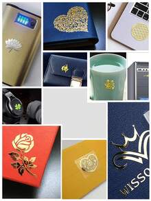 3D定制烫金转印贴纸，闪亮银色金属Logo水晶标签，自粘个性化品牌DTF印刷UV烫金压纹墙纸贴纸，防水 - 多色 - 查看 4