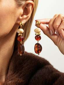 2pcs/Set Bohemian Style Resin Teardrop Beaded Tassel Long Earrings, Luxurious & Elegant, Suitable For Vacation, Party, Casual, Street Style, Wedding, Anniversary, Unisex Charm Jewelry Gift - Earring - View 13