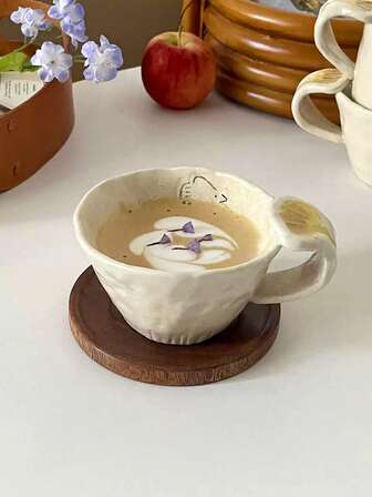 1pc Ins Style Hand-Painted Rose Ceramic Mug, Breakfast Milk Cup, Office Water Cup, Home Afternoon Tea Coffee Cup, Latte Art Cup, Juice Beverage Cup, Couple Water Cup, Holiday Gift Cup, Gift For Family And Friends