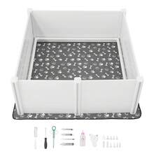 Dogs Whelping Box, 60 X 60 X 24 Inch, Plastic PVC Puppies Playpen With Height Adjustable Door And Washable Pee Pad, Anti-Deformation Indoor Puppy Play Pen For Extra Large Breed Dogs, Milk White - Grey - View 8