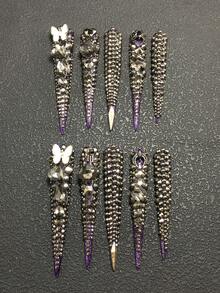 10pcs Handmade 3D Nail Art Decorations, 7.7mm Thin, High Heel, Rabbit & Butterfly Metal Accessories With Rhinestones, Multi-Color 3D Carving, Suitable For Women For Party, Prom And Daily Wear. Available In 3 Sizes. - Multicolor - View 2