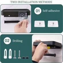 1pc Rust-Proof Toilet Paper Holder With Phone Stand - Wall-Mounted Self-Adhesive Tissue Roll Rack For Bathroom - Multicolor - View 9